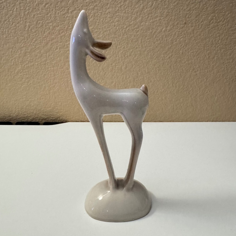 Vintage Roselane pottery Deer Figurine Mid Century Modern MCM Cream Brown